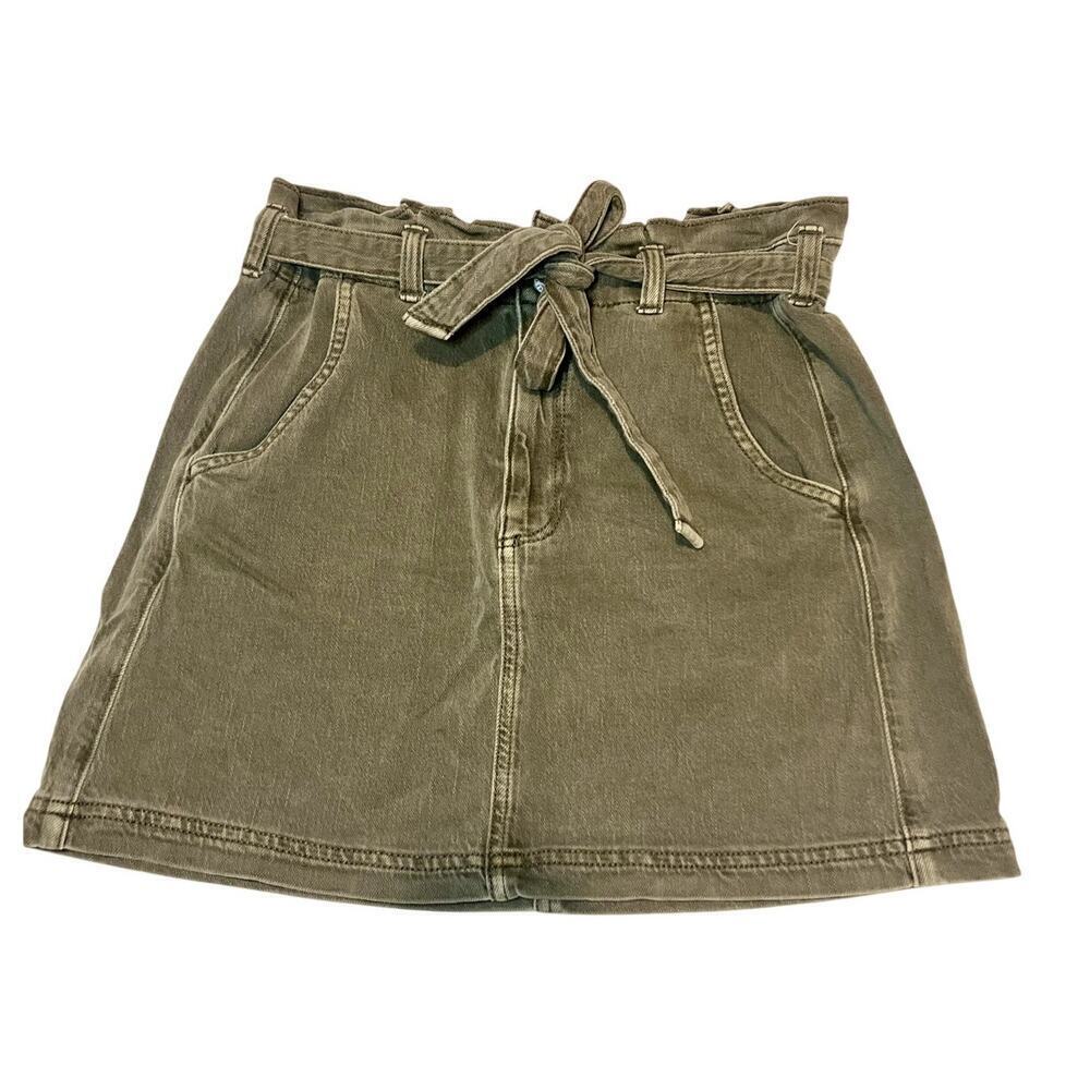 American Eagle Green Denim Belted Skirt Size 6 Women's